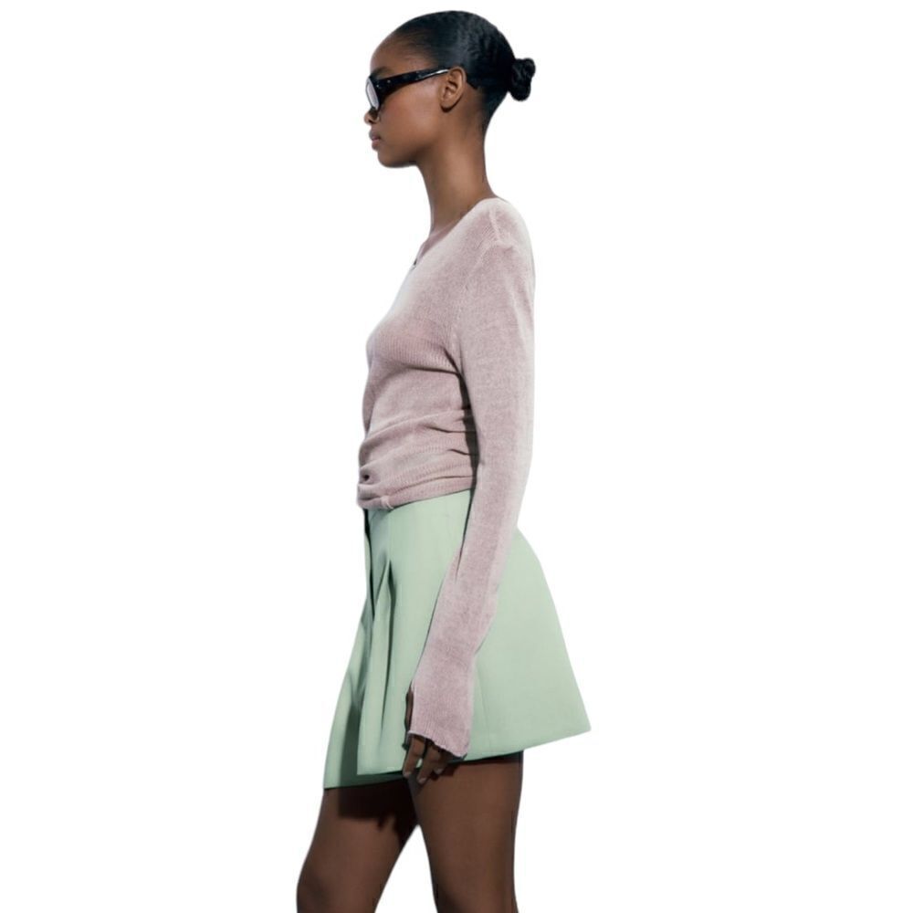 ZARA Light Green High Rise Pleated Shorts NWT Size S XL - Picture 8 of 15